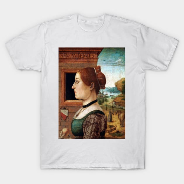 Maestro delle Storie del Pane Portrait of a Woman, possibly Ginevra d'Antonio Lupari Gozzadini T-Shirt by pdpress